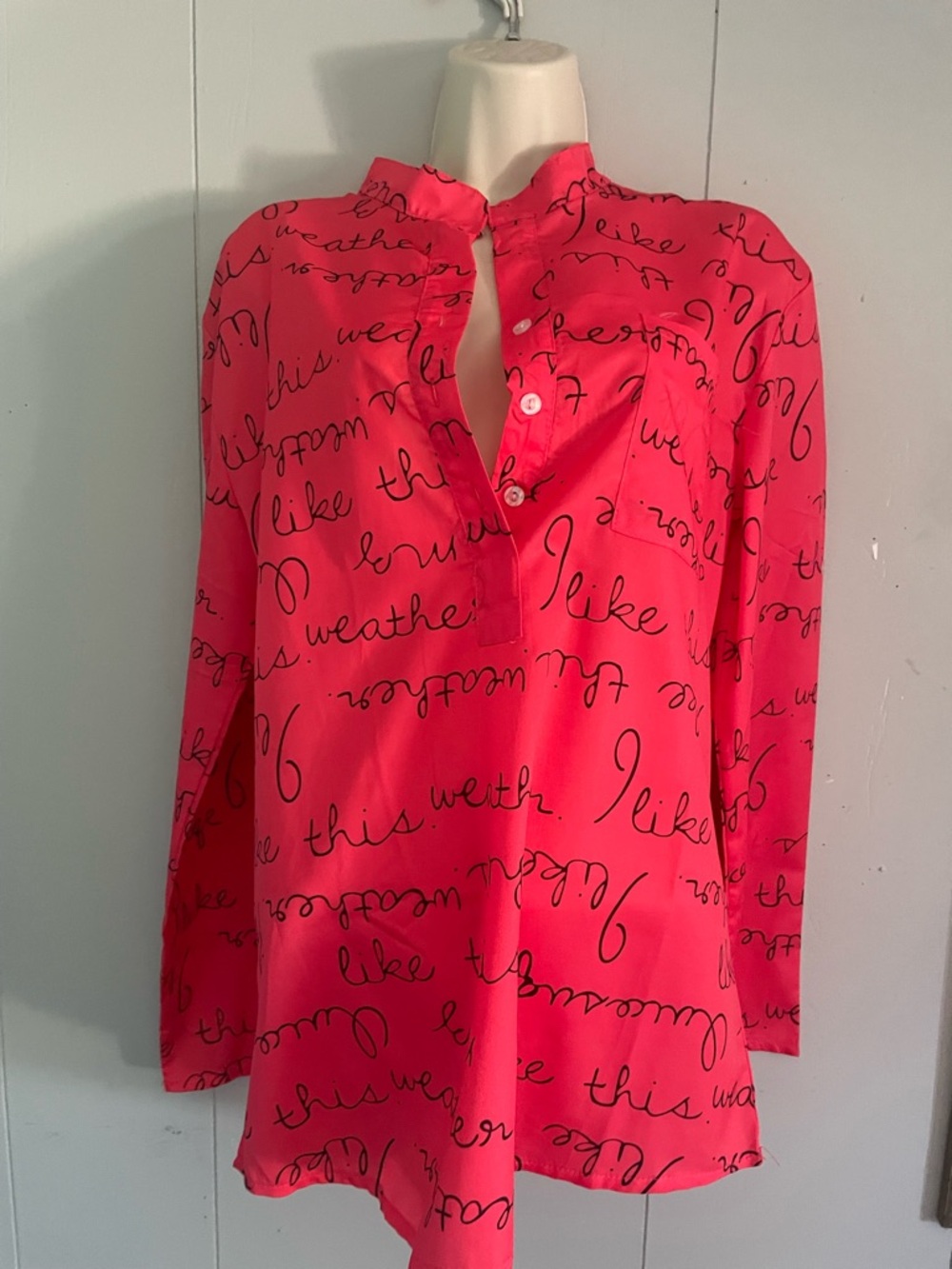 Bright Coral Script Print Blouse